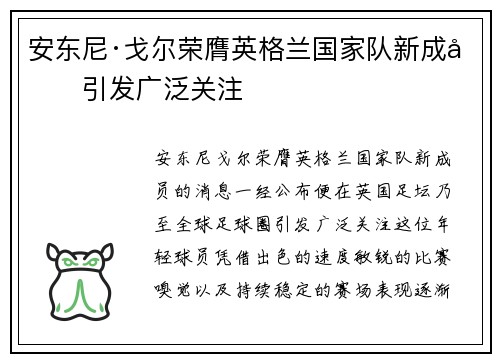 安东尼·戈尔荣膺英格兰国家队新成员引发广泛关注